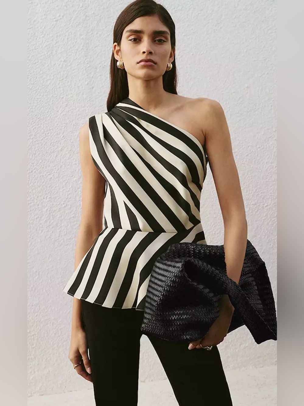 Mango Striped Asymmetrical Top